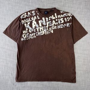 Vtg Y2K Karl Kani Gold Spell Out T Shirt 2XL Brown Grunge Hip Hop Skater Surfer